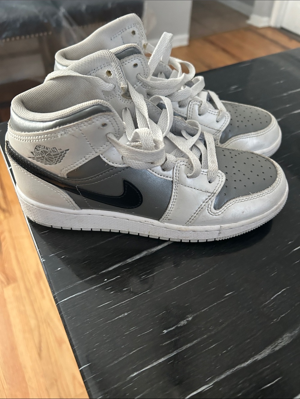 Nike Kids Mid-Top Sneakers in Gray, White and Black